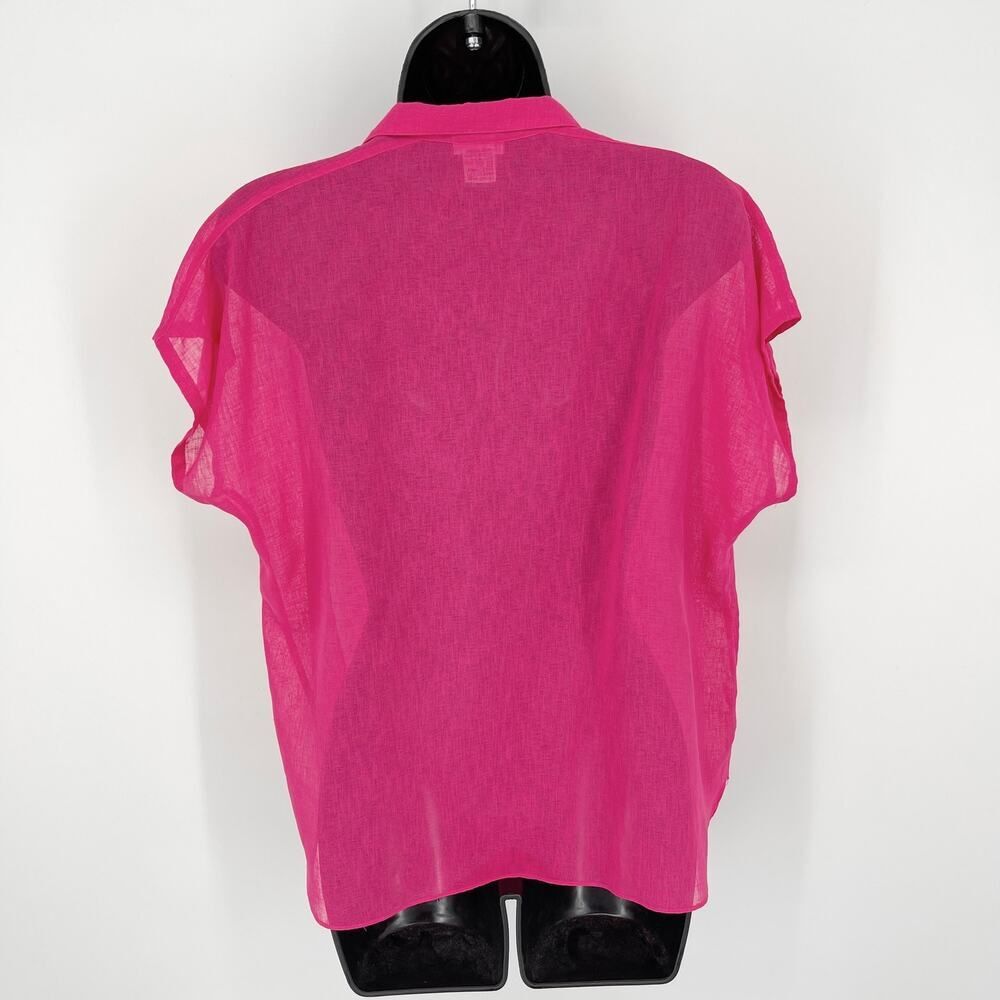 Nicola VINTAGE Pink Button Front Blouses Women Sz 16 Sheer Pockets V-Neck Barbie - Picture 4 of 8
